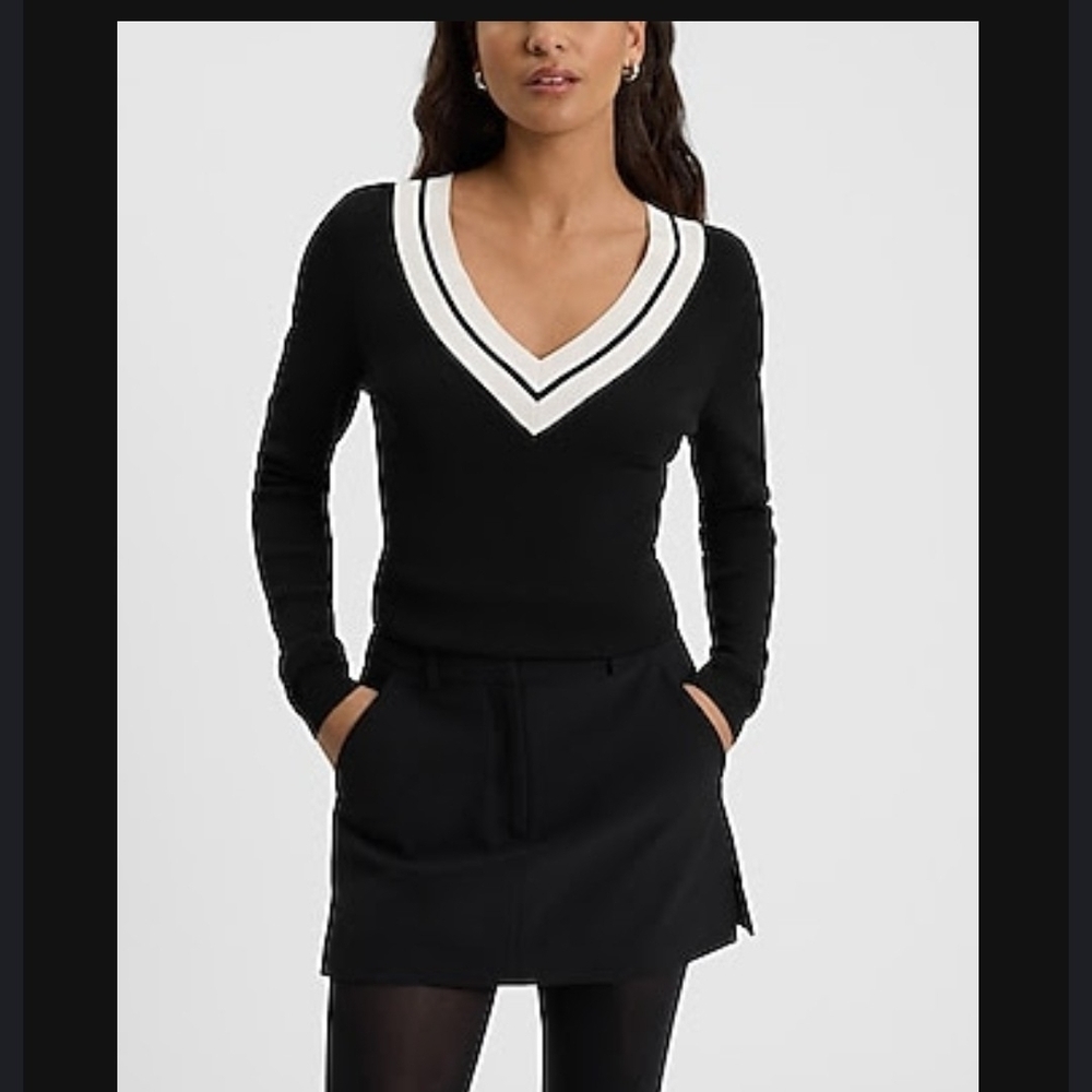 Express Black and White V-Neck Sweater